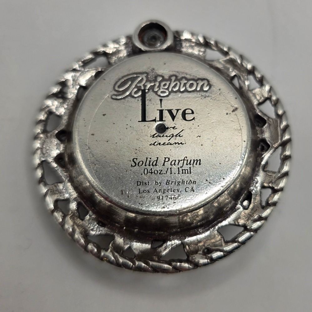 Brighton Live Love Laugh Dream Solid Parfum Compact Pendant Silver Tone Filigree - Picture 3 of 3